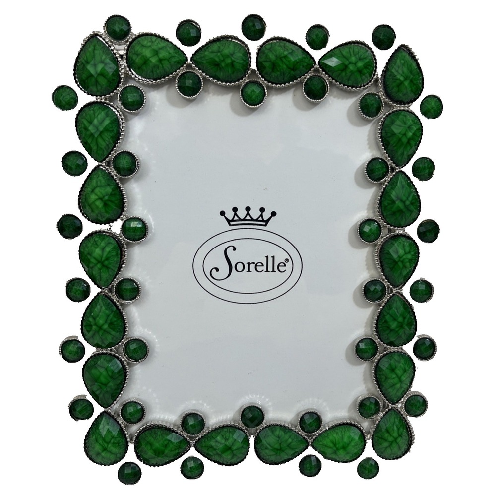 VTG Sorelle Crystal of Poland Green Faceted Picture Frame 5" x 7" Photo